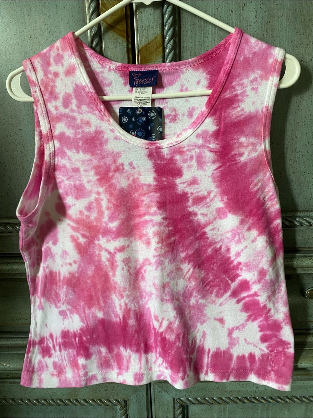 Freeze Pink and White Tie-Dye Scoop Neck Tank